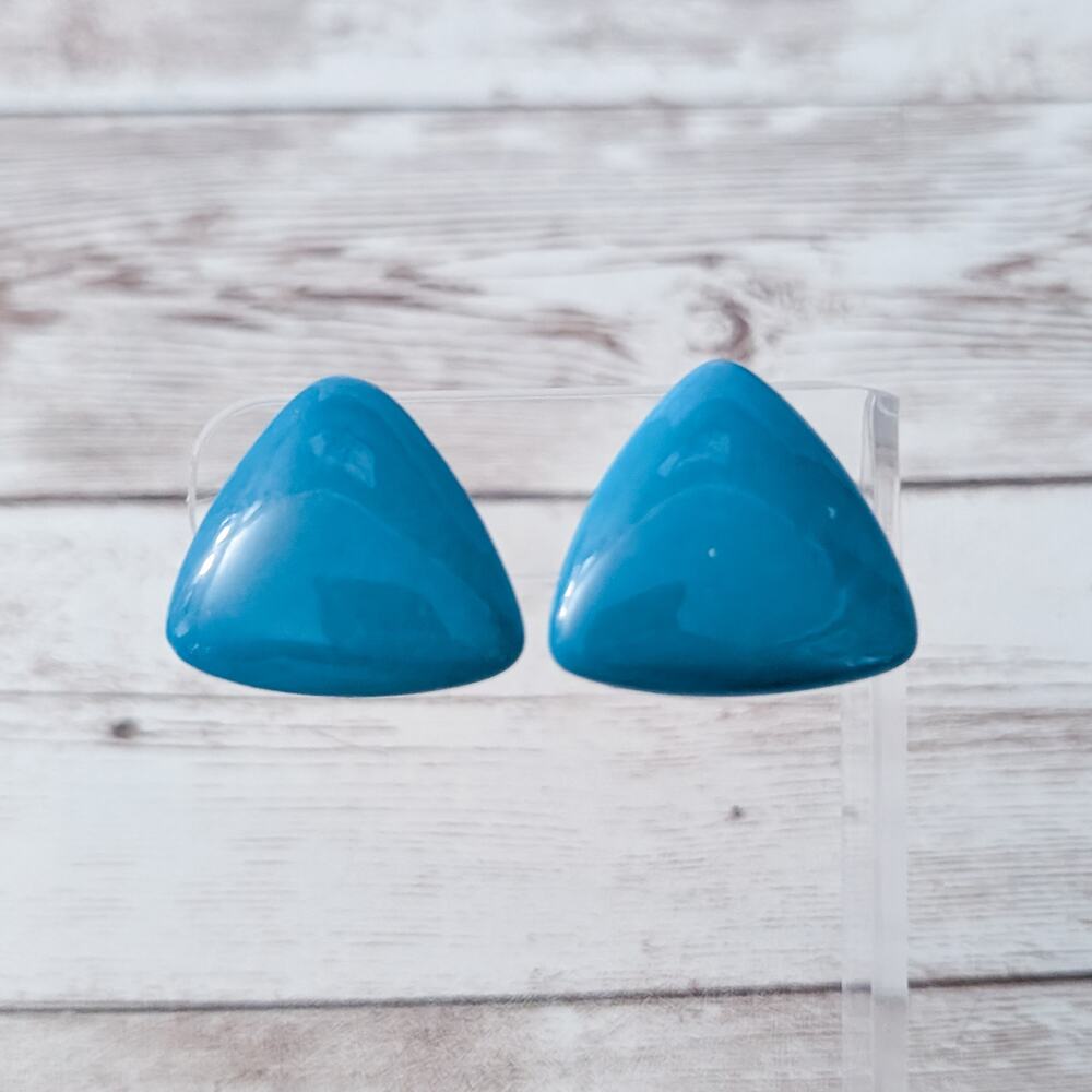 Vintage Clip On Earrings Large Turquoise Tone Triangle Retro